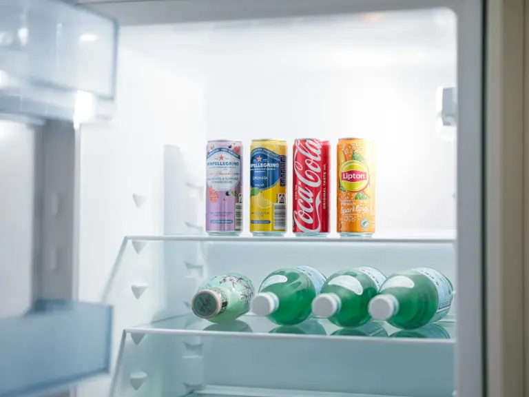 Refrigerator with drinks in OPAL GREEN apartment near Ramstein