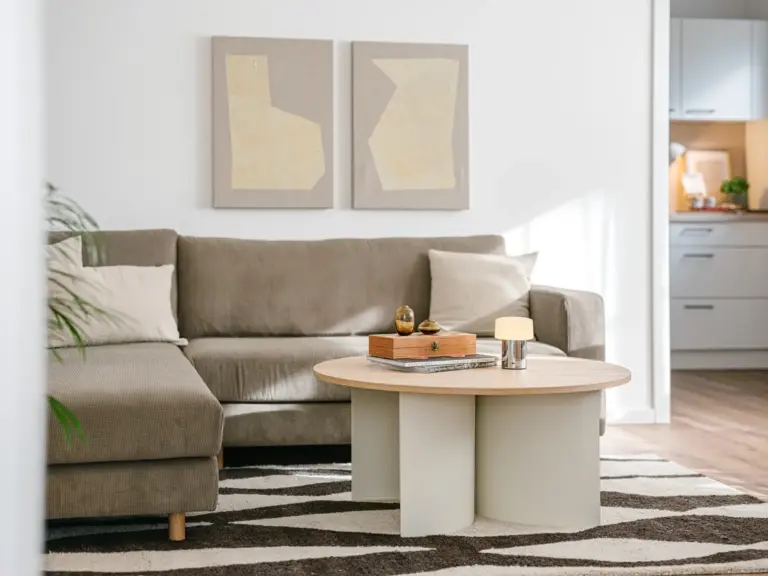 OPAL GREEN TLA apartment living room with modern sofa and coffee table near Ramstein Air Base