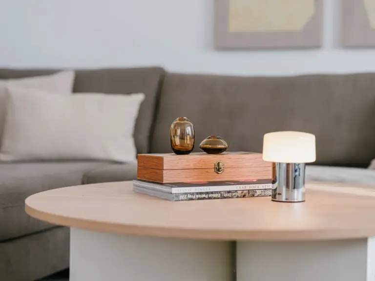 Living room table decor detail in OPAL GREEN TLA apartment living room near Ramstein Air Base
