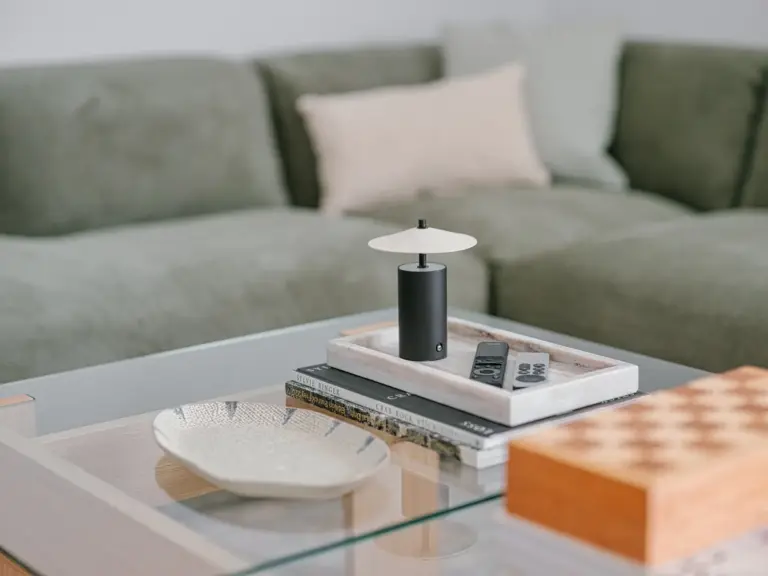 Coffee table detail in OPAL BLUE TDY and TLA apartment near Ramstein