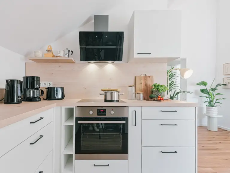 Oven and cooktop detail in OPAL BLUE TDY and TLA apartment kitchen