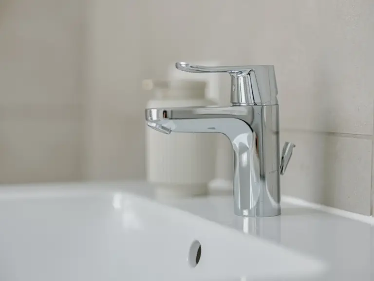 Modern chrome faucet in OPAL BLUE second bathroom