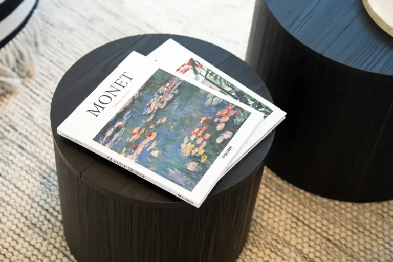 Art book about Monet on a modern coffee table at Opal White