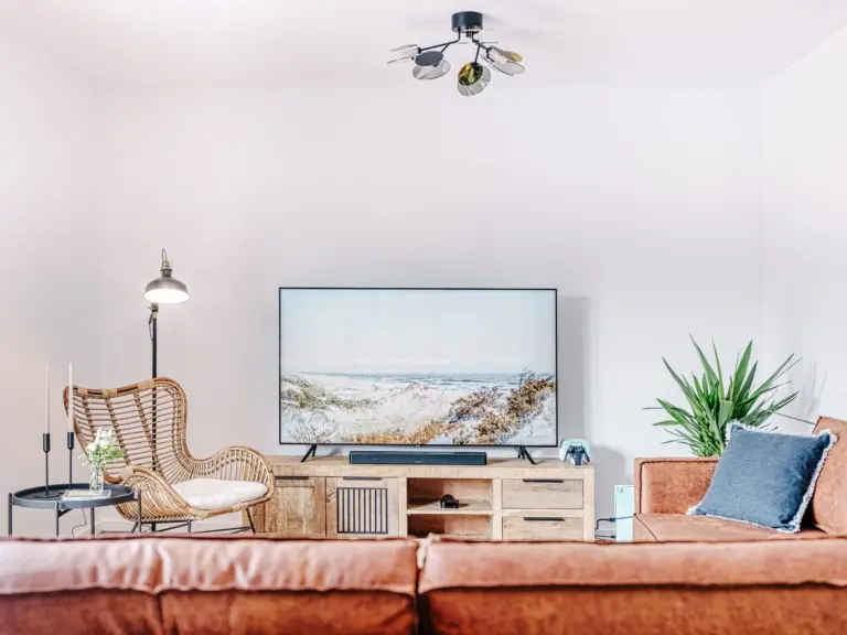 TV and entertainment area in the living room at PEARL WHITE