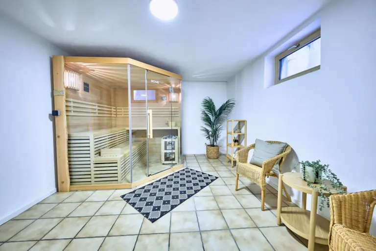 Spacious private wooden sauna at AMBER GOLD and AMBER GLOW