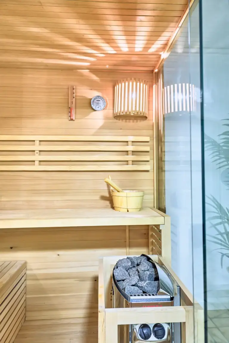 Interior of the private sauna at AMBER GOLD and AMBER GLOW