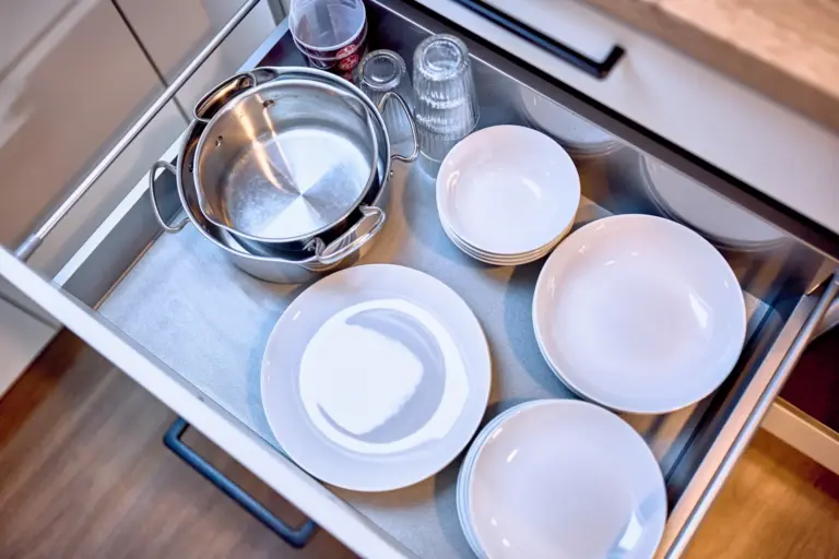 Pots, dishes and glassware provided in the kitchen at RUBY NOIR