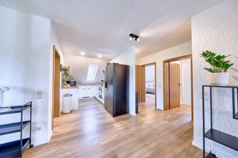 Modern kitchen and hallway at RUBY NOIR