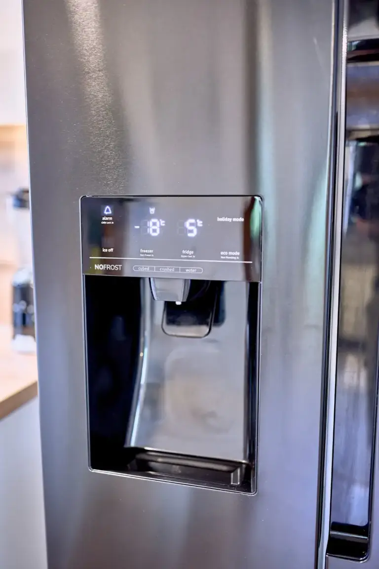 Water and ice dispenser on the side-by-side fridge at RUBY NOIR