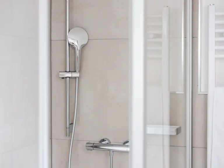 Walk-in shower with handheld shower at PEARL WHITE