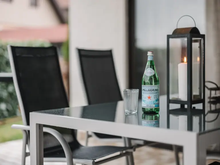 Private terrace with outdoor dining area at RUBY RED