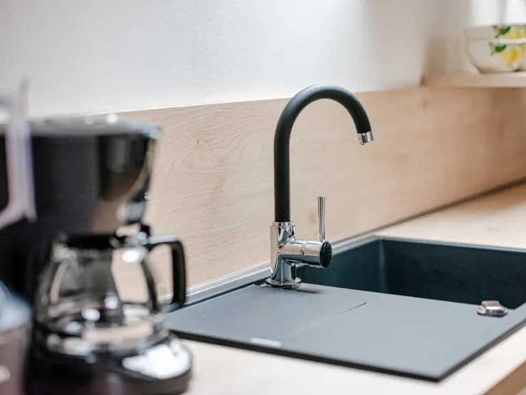 Modern kitchen sink and faucet at PEARL SILVER