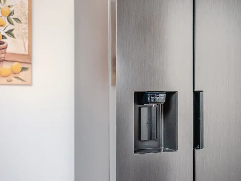Side-by-side fridge with water and ice dispenser at PEARL SILVER